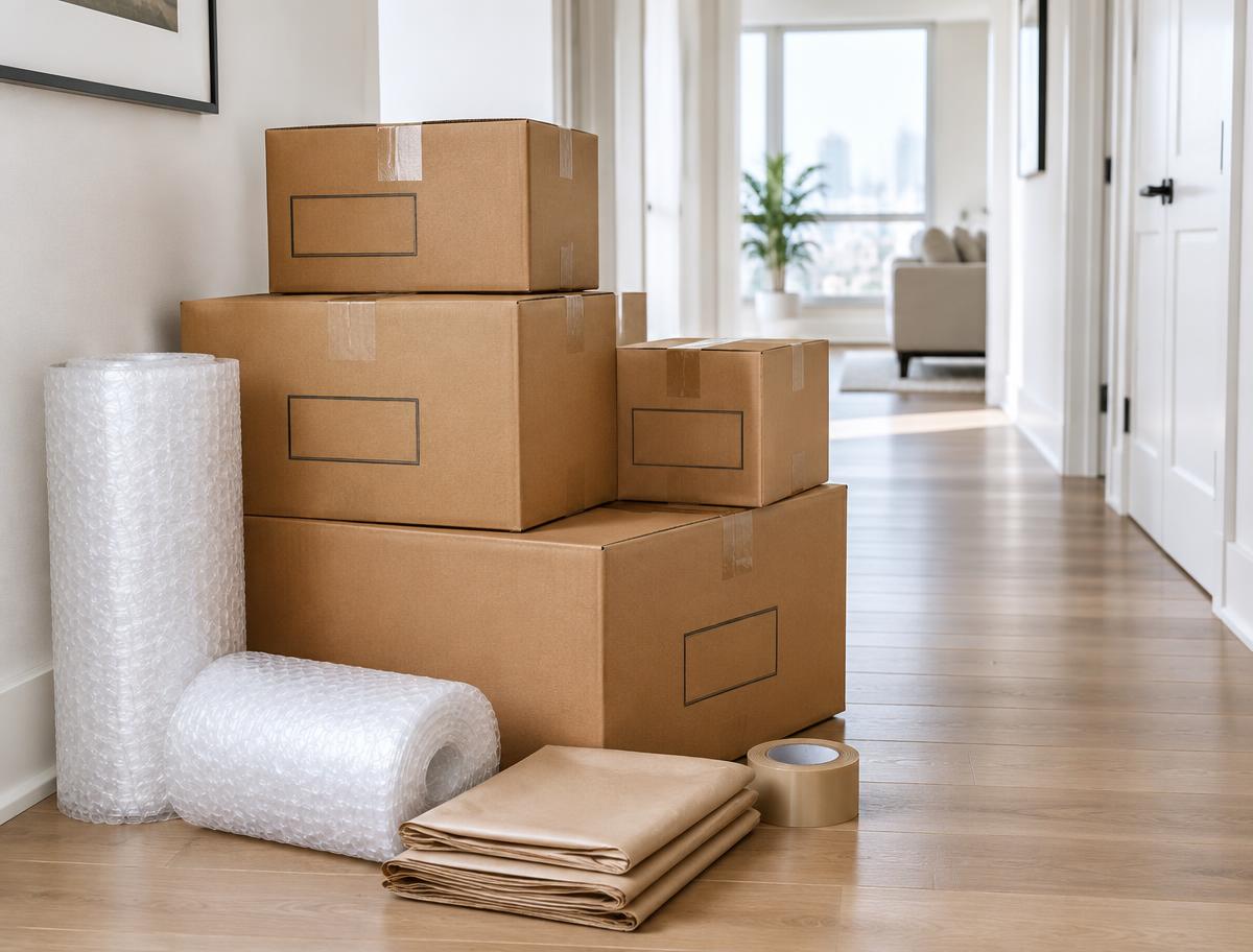 Embalaje y protección de pertenencias con cajas y plástico de burbujas